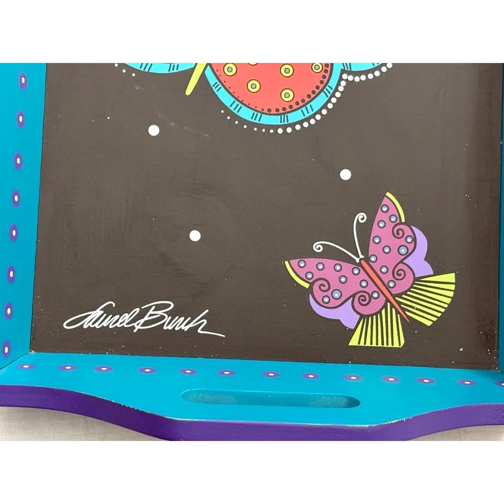 Vintage LAUREL BURCH Pressed Wood TRAY Colorful BUTTERFLIES by Ganz 15